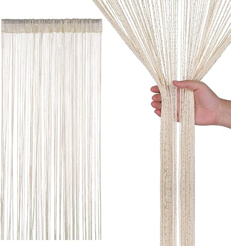 Personalize Pro 200 cm x 90 cm – Beige – Rideaux à fils pailletés | Panneau de séparation de pièce à franges spaghetti pour porte, fenêtres, portes, décoration d'intérieur, décoration d'événement