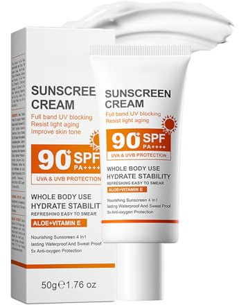 Sonnencreme Gesicht LSF 90, Feuchtigkeitsspendende Gesichtssonnencreme mit SPF 90, Ölfreie & Mattierende Sunscreen Lotion mit LSF 90, Langanhaltender UV-Schutz für Gesicht, Sunscreen für Damen