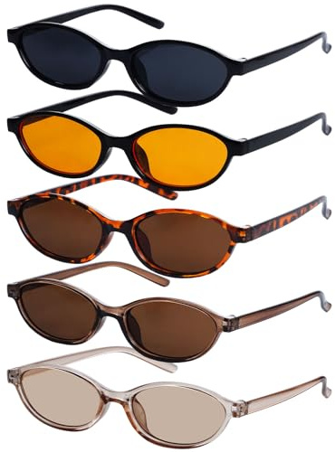 YKYUASD 5 Pairs Retro Oval Cat Eye Sunglasses for Women 90s Designer Narrow Sunnies Y2k Trendy UV protection Sun Glasses