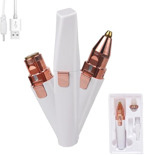 2 in 1 Facial Hair Remover, Eyebrow Hair Remover, Rechargeable Eyebrow Trimmer and Face Shavers for Women, Portable Mini Epilator Electric Shaver Trimmer for Leg Lips Face Body Peach Fuzz.