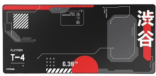GXTrust 759 Tapis de Souris XXL Gaming Japon Noir, Tapis de Bureau 900x400 mm avec Bords Cousus, Texture de Surface Optimisée, Dessous Caoutchouté Antidérapant, Japan Tokyo Anime Manga Kyoto