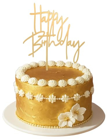 1PCS Gold Birthday Cake Topper, Acrylic Cake Decorations, Happy Birthday Cupcake Toppers for Kids, Adults, Dessert, Birthdays Party, Table, Photo Booth 5.5×3.9 Inches