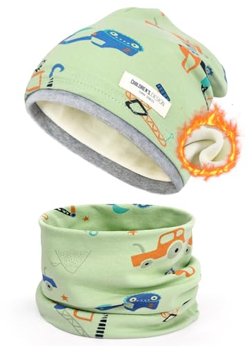 beifon Cappello e Sciarpa per Bambini Invernale Sciarpa Berretto in Maglia Cotone Morbido Elasticizzato a Doppio Beanie Cappello Scaldacollo per Primavera, Autunno e Inverno 2-8 Anni