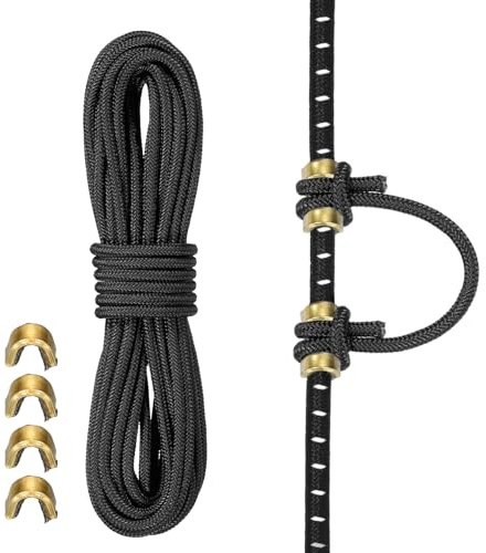 YELARXI Archery D Loop Rope, Bow String D Loop Rope Thread Release Material with Brass Nock Points 10 ft & Black -Fitting for (Compound Bow Strings/Archery Accessories)