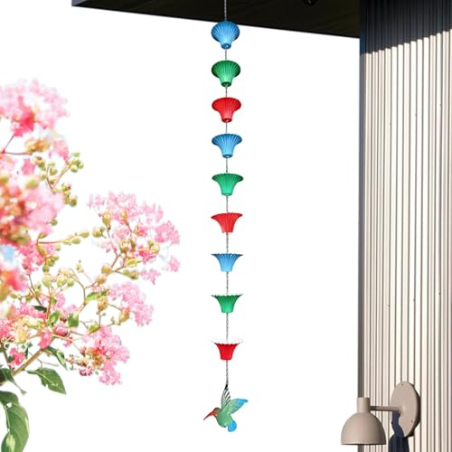 Generico Catena della Pioggia | Prolunga Adattatore Antiruggine da 1,2 Metri,con 8 Coppe Design Catena di Pioggia per Grondaie - per Casa Giardino Esterno Tetto Grondaie Drenaggio Tubo di Scarico