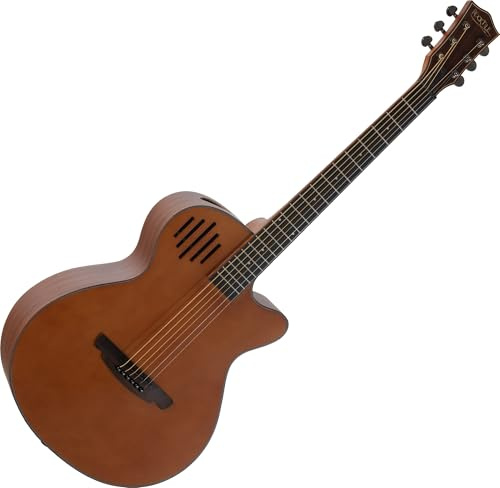 Rocktile OV2C-BN Chitarra Western con tavola in cedro - foro sonoro laterale innovativo per un suono diretto - corpo Concert con cutaway - mogano & palissandro - finitura satinata - marrone