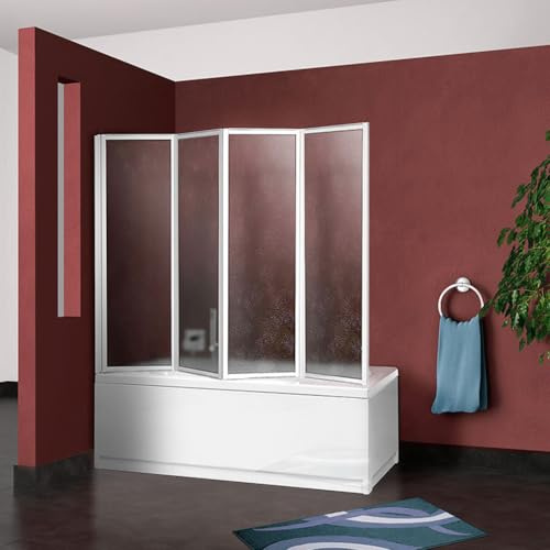 Made in Italy Sopravasca angolare per vasca da bagno pieghevole cm.64+cm.133, profili alluminio con pannelli acrilici, reversibile a 4 ante