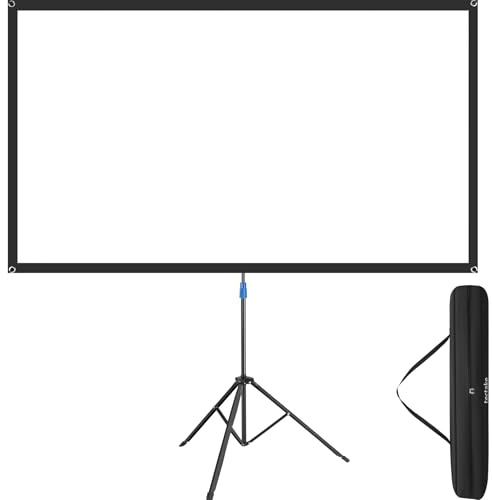 tectake® Projektionsduk med stativ, bärbar 16:9 beamerduk, höjdjusterbar, 4K & full HD kompatibel, 160° betraktningsvinkel, inkl. väska, för hemmabio & utomhusbruk - 177x100 cm