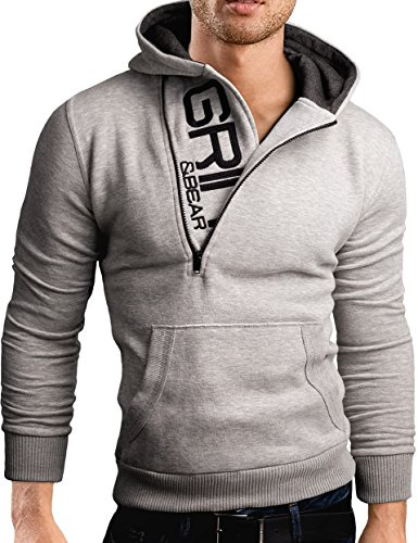 Grin&Bear Slim Fit halv dragkedja huvtröja jacka broderad tröja, GEC401