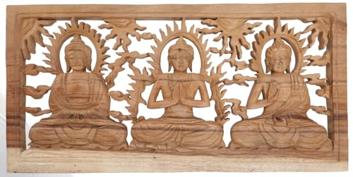 Snidad väggmålning dekoration väggrelief – 3 Buddhas/masker och väggdekorationer