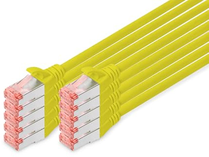 DIGITUS LAN Kabel Cat 6 – 1 m – 10 Stück – S/FTP Geschirmt – 1 Gbit/s – 250 MHz – PoE++ – AWG 27/7 – LSZH – RJ45 Netzwerkkabel – Patchkabel – Kompatibel zu Cat6A und Cat7 – Gelb
