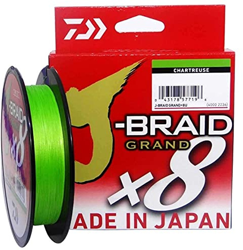 Daiwa J-Braid Grand X8E 0.20mm, 16.0kg/35.0lbs, 270m, Chartreuse, Línea de Pesca Trenzada, 127697-120