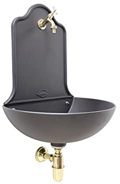 Fonderia Bongiovanni Fontaine Murale modèle Valencia pour Maison, Jardin, avec Robinet et Siphon en Laiton Finition au Choix (Brillant)