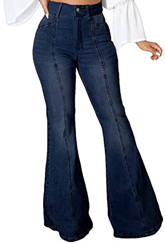 SeNight Bell Bottom Jeans for Women Skinny Distressed Flared Pants