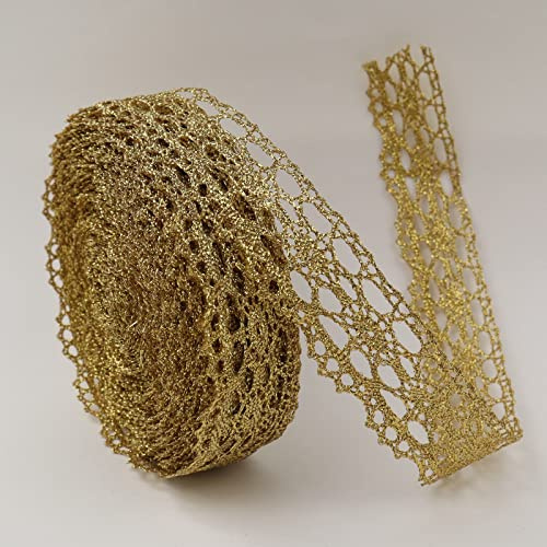 Gold Lace Trim Vintage Crochet Ribbon Craft Gold Lace for Sewing, Gift Package Wrapping, Bridal Wedding Decoration, Scrapbooking Supplies