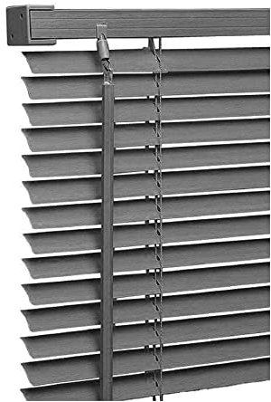 Grey Colour - PVC Plain window Venetian Blinds - 25mm Slats - 60cm x 150cm Size - Included Open/Close Wand Control Mechanism