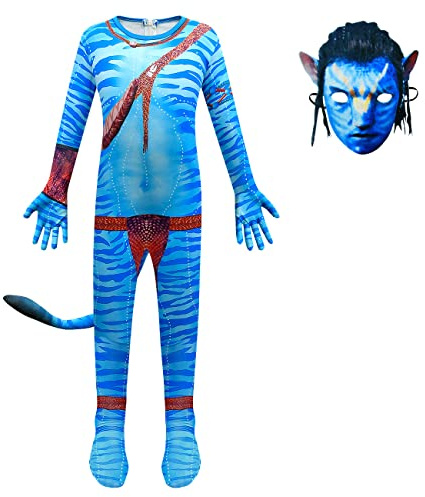 Delanhon Costume de personnage de film pour enfants, garçons et filles – Déguisement de Jake Sully Neytiri de jeu de rôle (130, style 1)