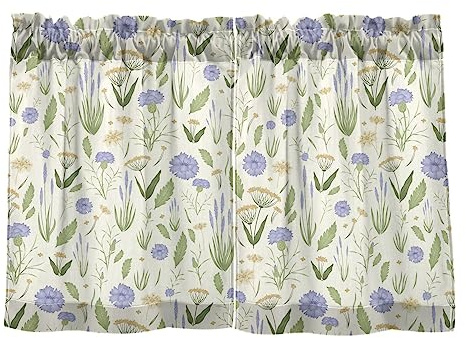 junzan Wildflowers blåklint cafégardiner 61 cm längd köksgardin 2 st beige korta gardiner för fönster