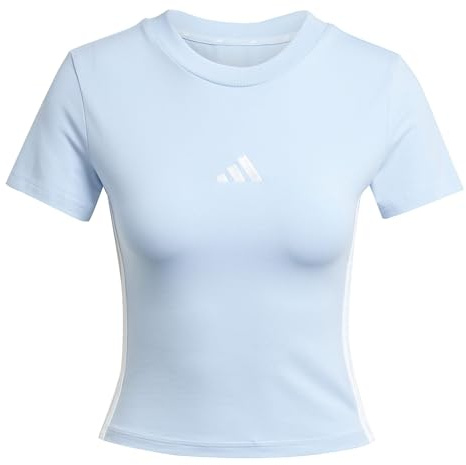 adidas Donna Essentials 3 Stripes Slim Baby T-Shirt, Glow Blue/White, S