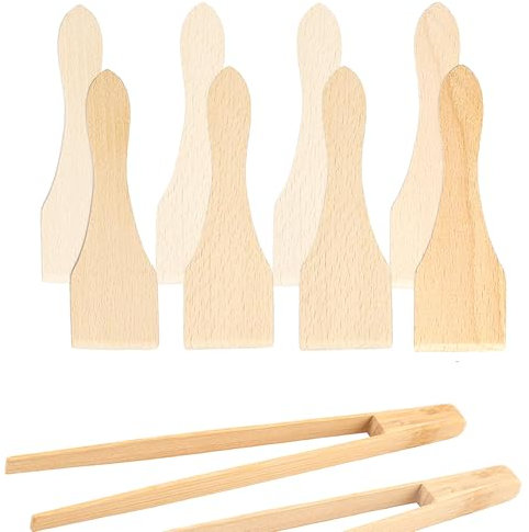 Spatule Raclette en Bois de hêtre 8 pcs Grattoir Spatule Anti-Adhérent pour Poêles à Raclette avec 2 Pince Anti Rayures