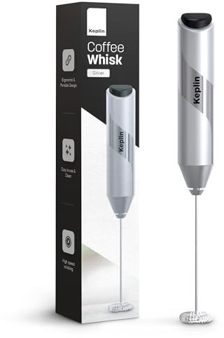 Keplin Espumador de leche de mano, batidor eléctrico de acero inoxidable, agitador de café portátil que funciona con pilas para latte, matcha, batidos de proteínas, ergonómico, compacto, fácil de