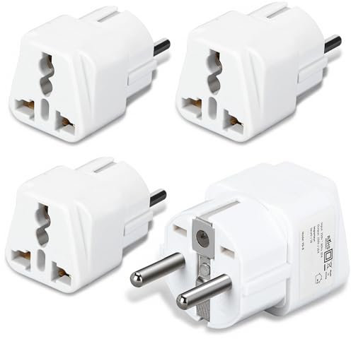 Welsberg 4x Adattatori da Viaggio da UK/US a EU, Adattatore Presa Inglese a Spina Italiana, UK 3 Poli a EU 2 Poli, Travel Adapter Set per Europa, Spagna, Francia, Germania, Italia, bianco