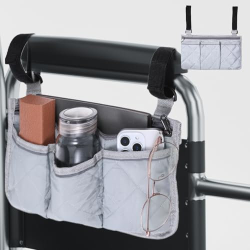 Borsa per sedia a rotelle, per braccioli, con 3 scomparti, per sedia a rotelle, per sedia a rotelle, colore grigio