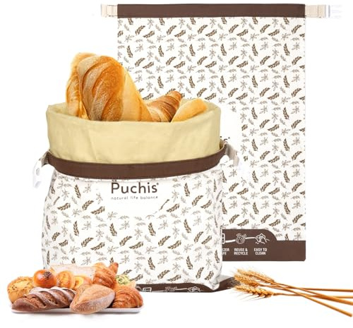 Beeswax Bread Bags for Homemade Bread & Sourdough, Elegant 2-Pack XL Reusable Cotton Bread Storage Bags, Beeswax Lined, Freezer Safe 17×13 in – PUCHIS