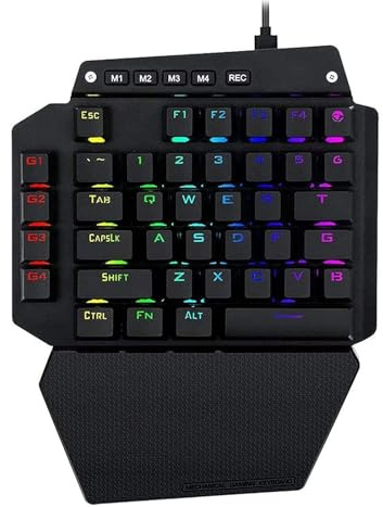 SHRGOMPIT Clavier de Jeu RGB à Une Main, Filaire USB, Lettres Arc-en-Ciel Lumineuses, avec Repose-Poignet, Touches multimédia, rétroéclairage Ergonomique