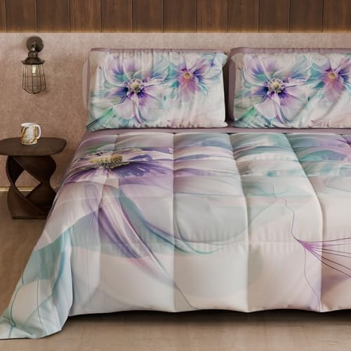 Petti Artigiani Italiani - Couette d'hiver pour lit Double Face, Couleur Unie et Impression numérique Florale 04 159, 100% Microfibre, fabriquée en Italie