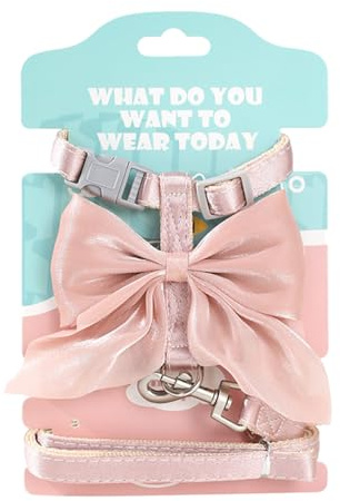 Harnais pour Chat avec Laisse Anti-Fuite, Laisse pour Chaton Réglable avec Grand Nœud Papillon, Arnet pour Chat Anti évasion Sécurisée et Confortable, Harnet pour Chatons et Petit Chien (Rose, M)