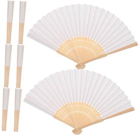 Zerodeko 8 piezas Abanicos Plegables de Papel Blanco Abanicos para Pintar Livianos y Portátiles para Actividades Infantiles Recuerdos de Boda y Cultural de Verano