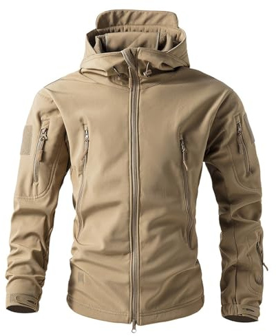 MOKBAY Chaqueta Tactica Hombre Forro Polar Invierno con Cremallera Ropa Caza Chaquetas Militares Sport Extremo Forro Polar de Trabajo Caqui con Capucha Chaqueta Cortavientos Hombre Caqui M