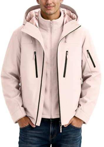 Veste d'hiver pour homme, doublure en polaire, parka d'hiver chaude, doublée avec capuche, vestes de transition avec poches, loisirs, veste de travail, thermique, manteau de sport pour homme, Rose, L