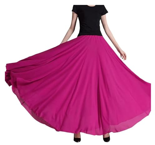 Lång dansövningskjol, Dam Swing Dance Kjol Flerskiktad Gasväv Chiffong Enfärgad Balett Lång Flerfärgad(Rose Red 90 Cm)