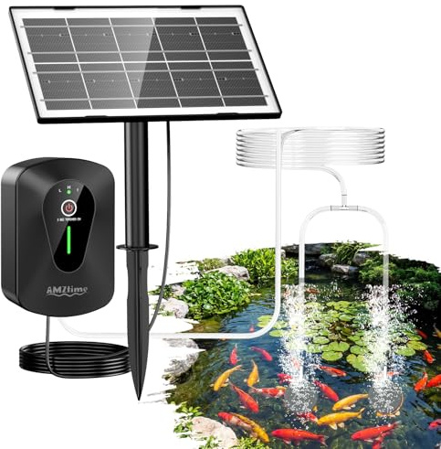 AMZtime Aeratore solare per ossigeno, 4,5 W e 3 modalità, pompa ad aria per laghetto solare, per acquari, acquari, piccoli stagni all'aperto, idroponica