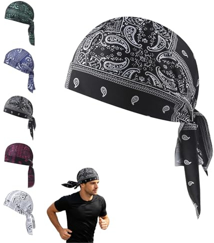 Paisley Cooling Headscarf Cap Set Bandana Beanie Motorcycle Pirate Head Wrap Safety Helmet Liner Elastic Fit