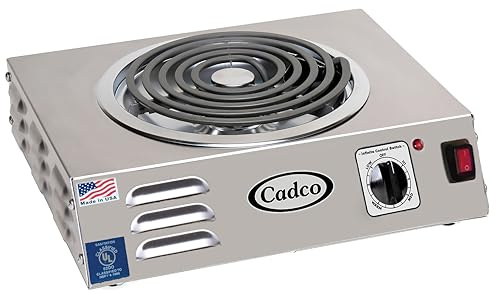 Cadco CSR-3T 14 Electric Portable Countertop Hi-Power Hot Plate w/One Tubular Burner for Restaurant Hotel Food Truck Concession Kiosk, Stainless Steel, 120v