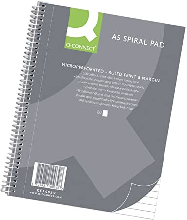 Q-Connect Spiral Notepad A5 Lined / 80 Sheets / 160 Pages/Notebook Spiral Notepad College Notepad with Spiral Bound/School Pad Writing Pad