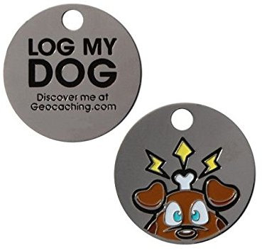 Log My Dog Tag Travel Tag®+ kostenloses Logbuch Silber Hundehalsband Anhänger Geocaching Geschenk Trackables, TB, Coin, Coins, mit Travelbug