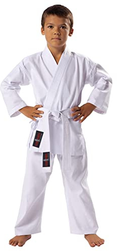 Kids white karate suit poly/cotton kids karate uniforms, Bleached white, 1/140cm 10-11yrs
