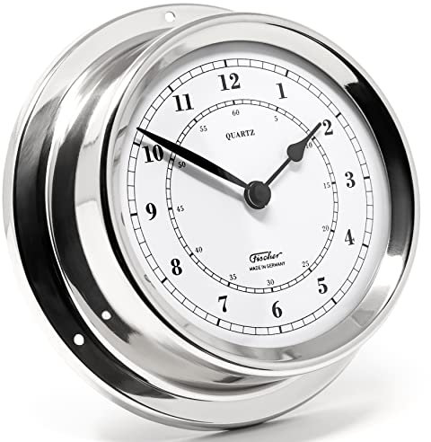 Fischer 1508U-47 - Maritime Quarz-Uhr - 125mm Messgerät mit verchromten Messing-Gehäuse Made in Germany