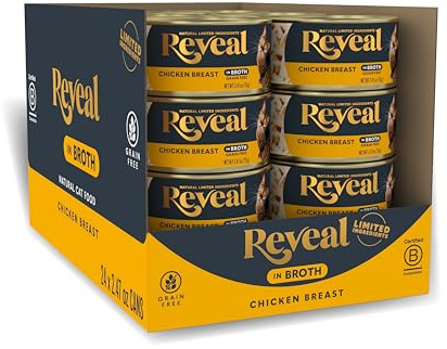 Reveal Natural Wet Canned Cat Food, Limited and Natural Ingredients, Grain Free, High Protein with No Artificial Additives, Chicken Breast in Broth (24 x 2.47 oz Cans)
