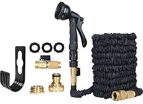 Ever Rich 100FT Expandable Flexible Garden Hose Pipe Brass Fittings & Spray Gun +Holder
