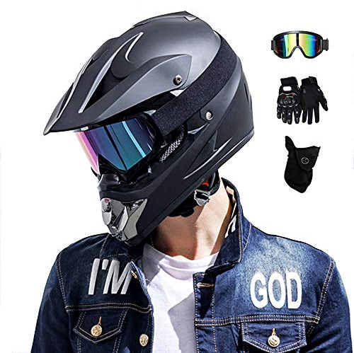 Downhill Helm Set, Matt Schwarz, Fullface MTB Helm Herren, Motocross Helm mit Brille (4 Stück) Kinder Motorrad Crosshelm Crossbike Enduro Off Road Cross Helm Mopedhelm Motorradhelm (L)