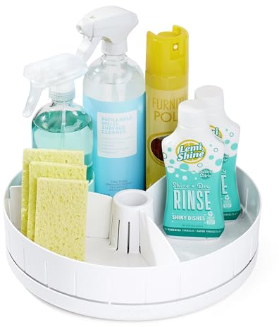 YouCopia SinkSuite Under Sink Turntable with Adjustable Dividers, Lazy Susan Organizer for Kitchen or Bathroom Storage, White