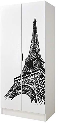 Leomark Armoire à Deux Portes - Roma - penderie pour vêtements, Style scandinave, Meubles pour Enfants Dim:161,5 (H) cm (Tour Eiffel)