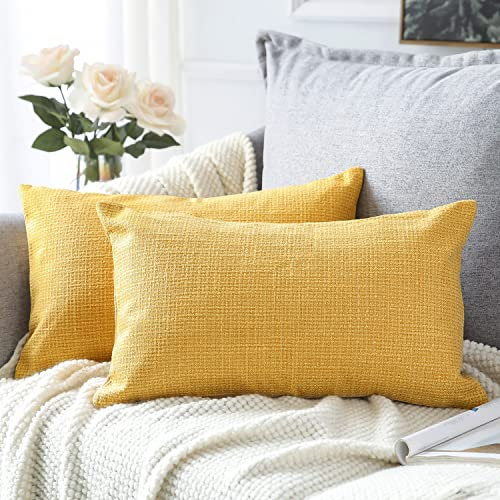 Artscope 2er Set Kissenbezug Einfarbig Wurfkissenbezug, Leinen Kissenbezüge Moderne Dekokissen Kissenhülle Set Kissen Fall für Sofa Auto Schlafzimmer Zuhause Dekor 30x50cm Gelb