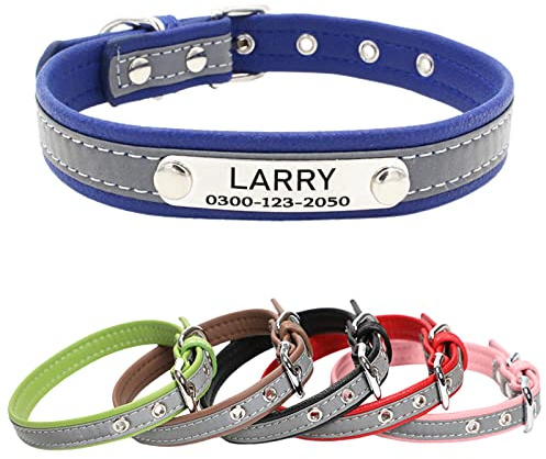 Yonsbox Collare Riflettente Personalizzato per Cani e Gatti, Collare in Microfibra Leggero e Durevole con Targhetta in Metallo Silenziosa, Sicurezza Notturna, Taglie XS-XXL