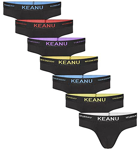 Keanu Mens Days of The Week Slip Briefs - 7 Pack - Jacquard Waistband - 100% Cotton - S M L XL 2XL